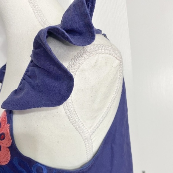 Andree By Unit‎ Embroidered Appliqué Big Bold Floral Shift Dress Linen Blend - Picture 3 of 13